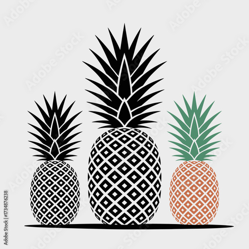 A vibrant trio of pineapples with intricate patterns and colors, blending abstract art with nature to create a playful and stylish decorative piece.