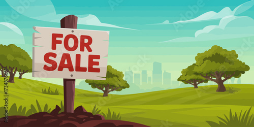 This image features a 'For Sale' sign in front of a serene natural landscape and urban skyline, symbolizing real estate opportunities in a desirable location for potential buyers.