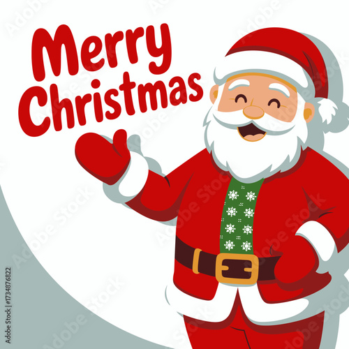 A jolly Santa Claus character joyfully inviting everyone to celebrate Christmas, embodying the spirit of giving, joy, and festive cheer during the holiday season.