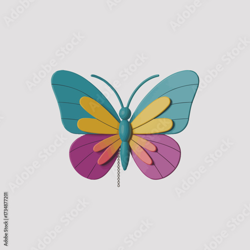 This artistic representation of a colorful butterfly highlights transformation and beauty, serving as a metaphor for change, growth, and the delicate nature of life.