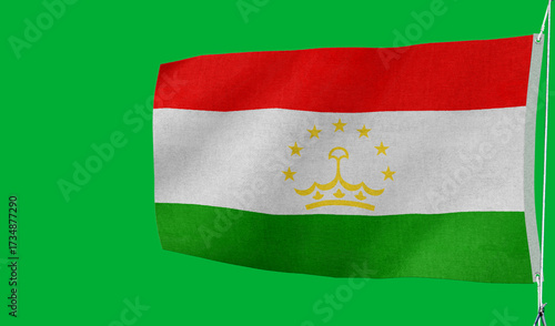 фотографія High-quality tajikistan national flag flag waving on a green background culture,