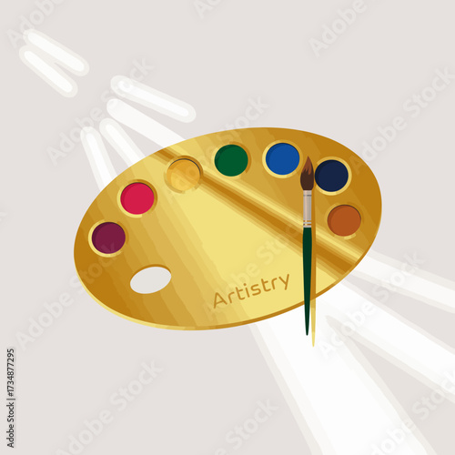 A vibrant artist's palette with a spectrum of colors captures the essence of creativity and expression in the world of art, symbolizing inspiration and imagination.