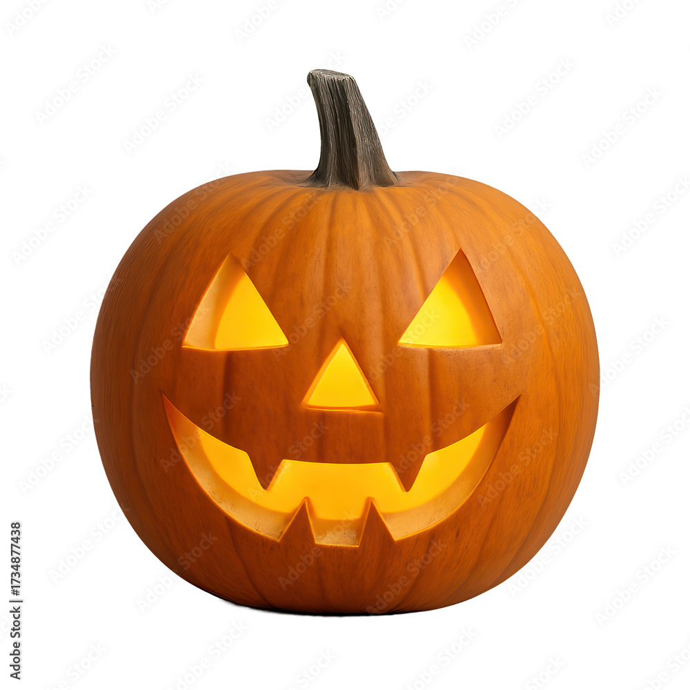 Obraz premium A photo realistic isolated cut-out of a [halloween jack-o’-lantern], high-resolution, no background, natural lighting, transparent background, no shadow, with space on the edge, in the center