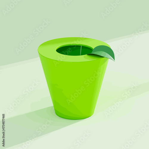 A modern, minimalist green pot featuring a stylish leaf design captures the essence of nature, simplicity, and sustainable living in a clean aesthetic environment.