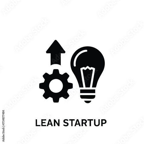 Innovative startup concept emphasizing growth, efficiency, and creative ideas with a gear, upward arrow, and lightbulb symbolizing progress