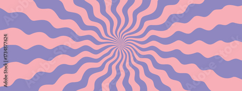 Groovy spiral background. Vector radial starburst pattern with wavy rays