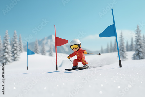 Wallpaper Mural Miniature figure: a skier navigating a slalom course during a competition. Torontodigital.ca