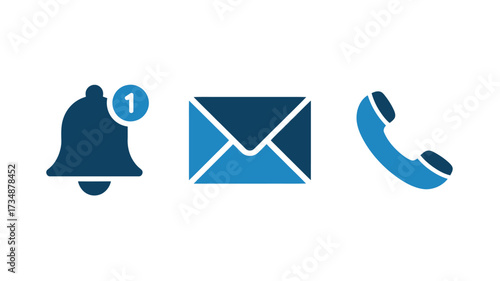 Set of communication icons including notification email and phone call simple flat vector design element for web and mobile apps isolated on white background