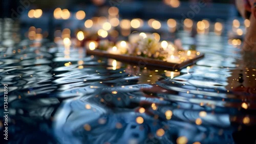 Floating Basket with Candles on Water