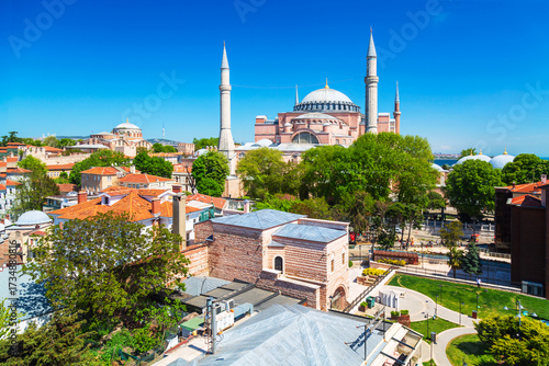 Bild auf Leinwand Hagia Sophia mosque in the Sultanahmet Park in Istanbul, Turkey during sunny summer day
