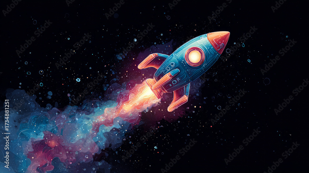 Fototapeta premium Concept: Rocket Space Trip; Galaxy Game Design; Vector Cosmic
