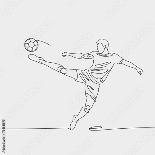 This dynamic image features a line drawing of a soccer player executing a powerful kick, capturing the essence of sport, movement, and athletic determination.