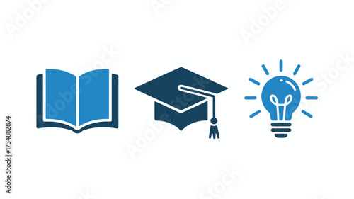 Education icon set with book graduation cap and light bulb simple flat vector design for educational websites and infographics isolated on white background