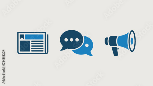 Set of blue communication icons vector glyph design elements for business and social media isolated on white background