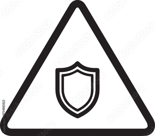 Modern warning triangle with a protective shield icon, symbolizing essential security, data privacy, and critical safety alerts.