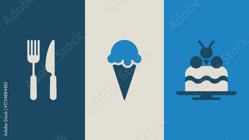 Set of minimalist food icons flat vector design elements for restaurant menu and app design isolated on color background