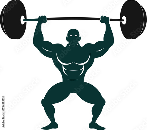 Silhouette of a muscular bodybuilder lifting a heavy barbell