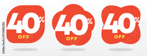 40% off, market, price, social media, offer, discount, advertising, value, commercial, sticker, sale, business, percent, store, sign, shop, promo. Vector, shape, icon, coupon