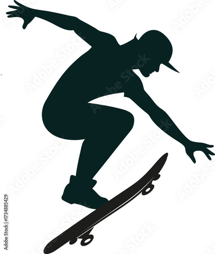 Silhouette of a skateboarder performing a jump trick