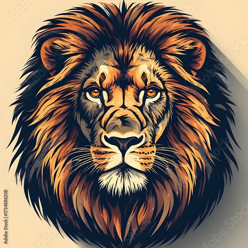 Wild big cat portrait vector illustration of a lion's face with a flowing mane, perfect for a king-like head design