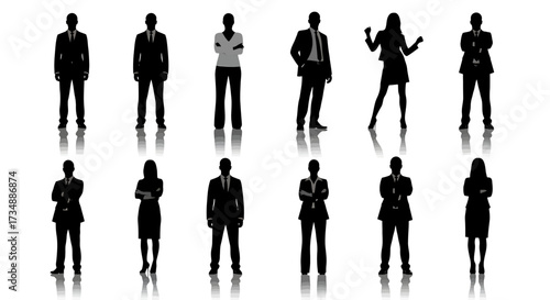 Vector art of group of diverse business people silhouettes