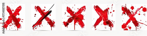 Red Xs Marked with Paint Splatters on White Background for Visual Communication