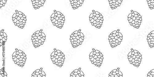 Seamless winter pattern with hand drawn pine cones. Outline doodle vector background