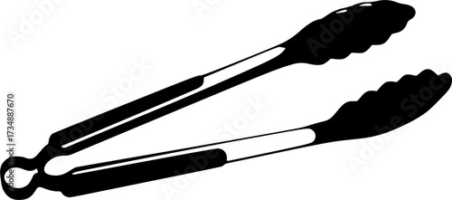 Black silhouette of kitchen tongs with a loop handle isolated on white background
