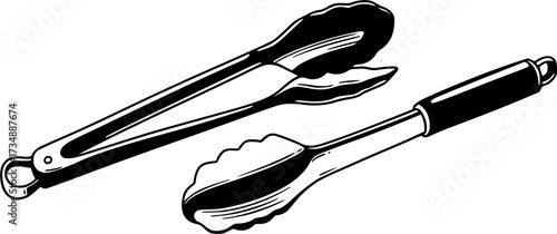 Black silhouette of kitchen tongs with a loop handle isolated on white background
