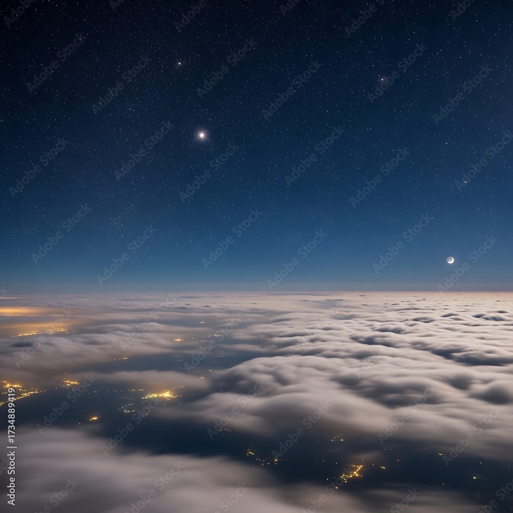 Fototapeta premium Aerial View of Clouds and Stars at Night.
