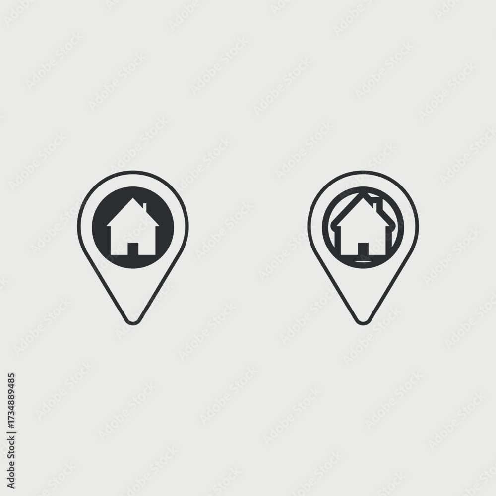 Obraz premium Minimalist map house- black outline location symbol