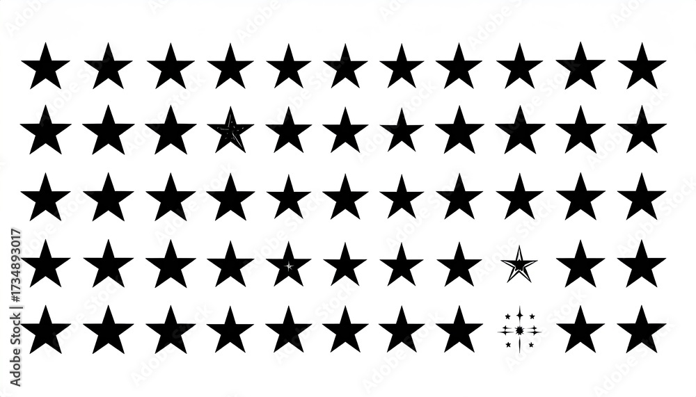Naklejka premium Star Rating Black stars in pattern on white, success or review icon, isolated design