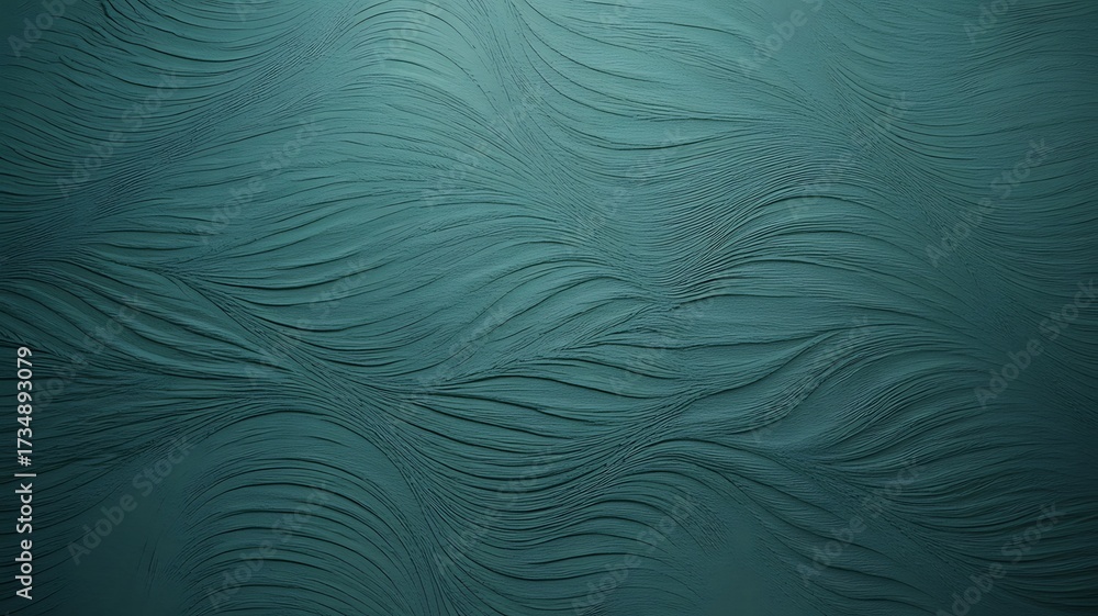 Obraz premium Deep Teal Textured Surface with Flowing Wavy Lines and Subtle Shadows background