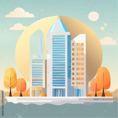 vector illustration of a woman in city