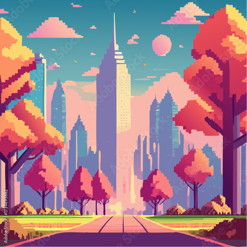 autumn landscape with city