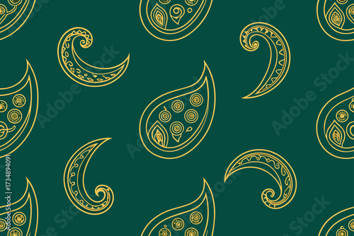 Seamless paisley floral vector pattern design, a vintage ornamental textile illustration with leaf and flower shapes