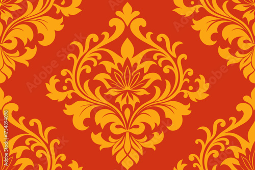 Elegant seamless floral vector pattern with vintage gold ornament and leaves