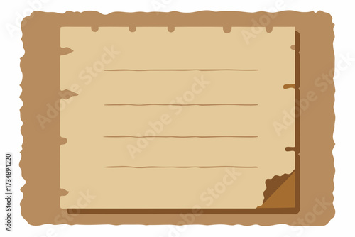A vintage parchment scroll with an aged, brown texture and torn edges provides an antique blank page for your retro design