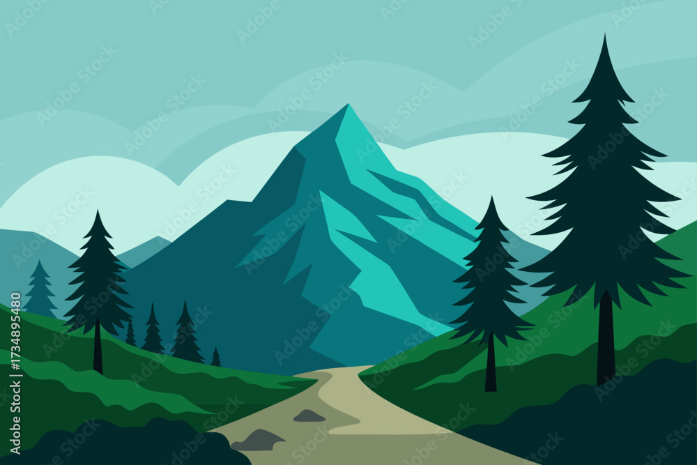 Fototapeta premium Mountain landscape with pine trees in a winter forest scene