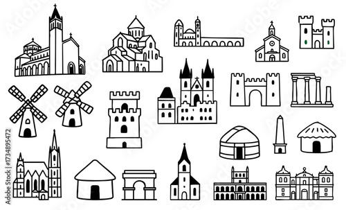 vector set of house, landmarks and monuments