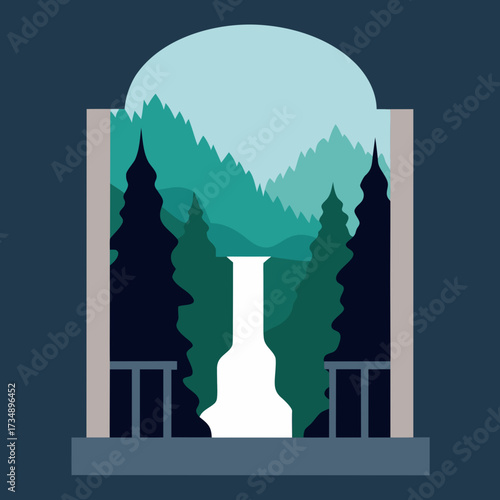 Vector illustration of an urban city silhouette with architecture and a skyline against the night sky