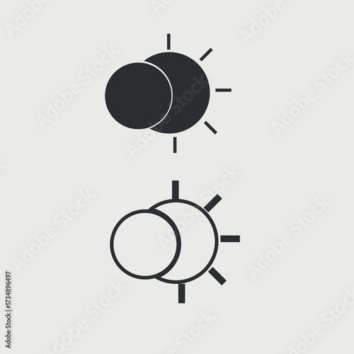 Minimalist Solar eclipse icon- black outline Astronomy symbol