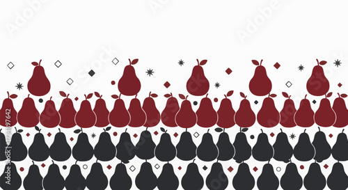 Festive border pattern featuring rows of burgundy and dark grey pear silhouettes against a white background