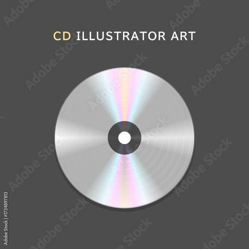 Realistic compact disc CD vector illustration with rainbow reflection on dark background