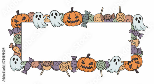 Halloween frame illustration with pumpkins, ghosts and candy