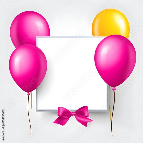a blank card with balloons and a bow