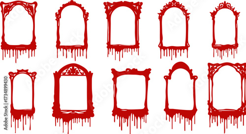 Spooky dripping red frames set against a dark background for halloween design