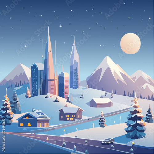 winter landscape with houses