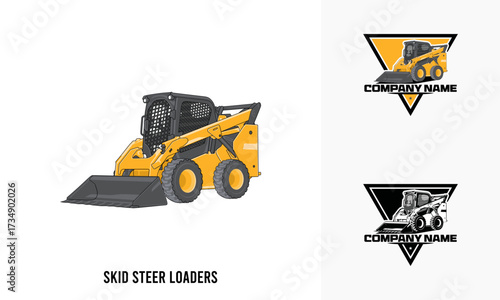 skid steer Loaders heavy equipment illustration, skid steer Loaders heavy equipment Logo Badge Template vector