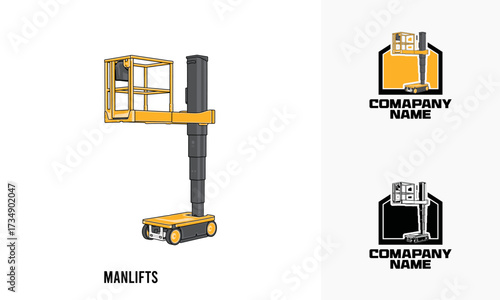 Manlifts heavy equipment illustration, Man lifts heavy equipment Logo Badge Template vector